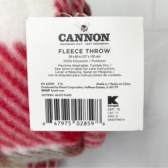 Cannon Fleece Blanket Red Plaid Throw Warm and Soft Holliday Christmas - Picture 9 of 9